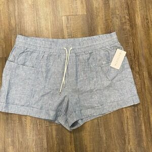 Athleta Cabo Linen 4" Shorts Beach Travel Shorts Pockets Light Blue Women's 26